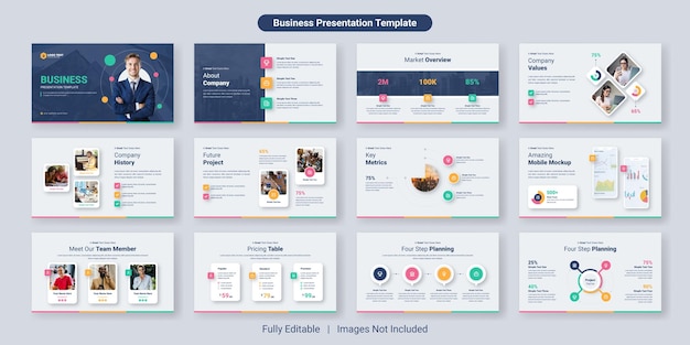 Ensemble de conception de modèles de diapositives de présentation PowerPoint d'entreprise créative