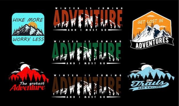 Ensemble De Conception De T-shirt Aventure Hivernale