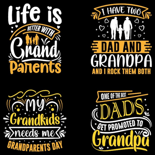 Vecteur ensemble de conception de t-shirt pour la fête des grands-parents, silhouette de grands-parents, meilleur t-shirt de grand-père