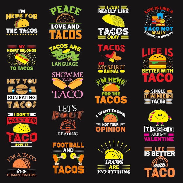 Vecteur ensemble de conception de t-shirt tacos