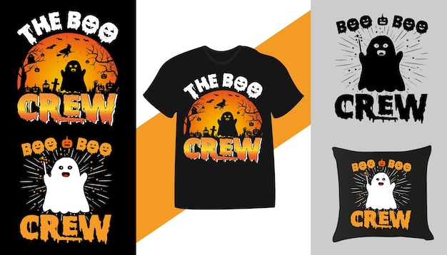 Vecteur l'ensemble de conception de tshirt halloween boo crew