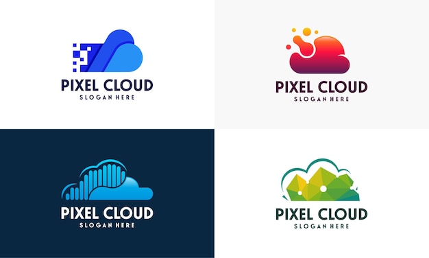 Ensemble De Conceptions De Logo De Nuage De Pixels Modernes Vecteur Concept, Modèle De Logo Cloud Tech, Modèle D'icône De Symbole De Logo De Technologie