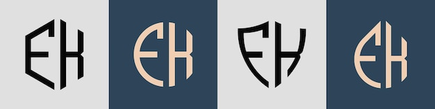 Ensemble de conceptions de logos FK de lettres initiales simples et créatives