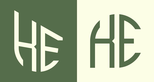 Ensemble de conceptions de logos KE de lettres initiales simples et créatives