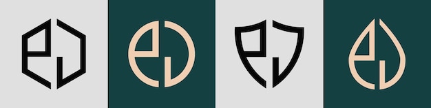 Ensemble de conceptions de logos PJ de lettres initiales simples et créatives