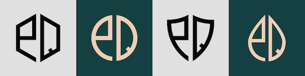 Ensemble de conceptions de logos PQ de lettres initiales simples et créatives
