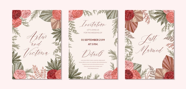 Ensemble de conceptions de mariage boho verticaux modernes pour les affiches de cartes de voeux d'invitation