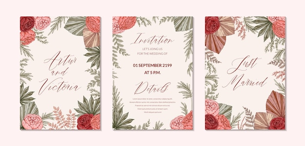 Ensemble De Conceptions De Mariage Boho Verticaux Modernes Pour Les Affiches De Cartes De Voeux D'invitation