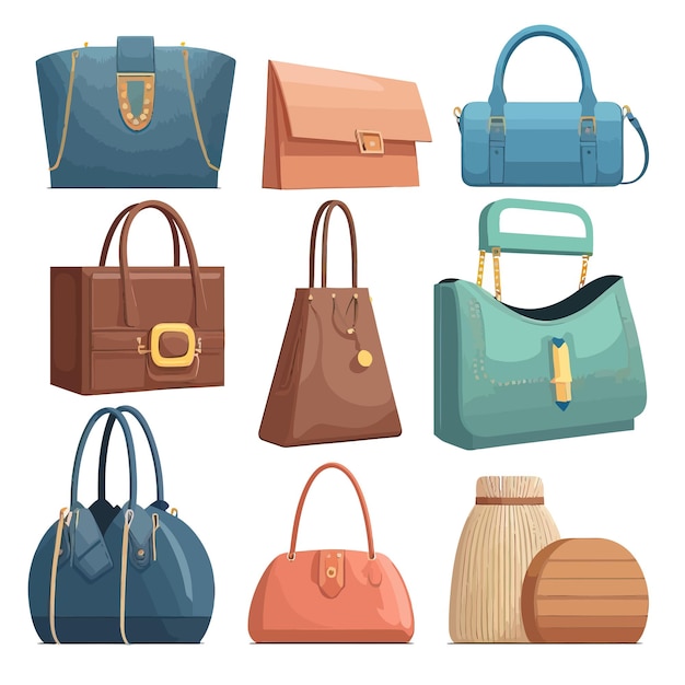 Ensemble de conceptions de sacs à main de mode Modèles de sacs à main et à bandoulière dans un style moderne Isolé sur fond Illustration vectorielle