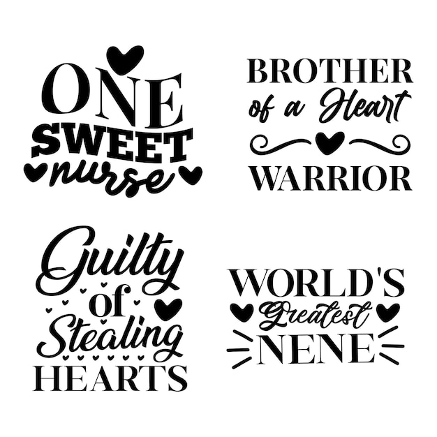 Vecteur un ensemble de conceptions de t-shirts coeur svg ensemble de conceptions svg de citations d'amour romantiques. tomber amoureux quot,