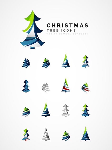 Ensemble De Concepts Abstraits De Logo D'entreprise D'icônes D'arbre De Noël Propre Conception Brillante Moderne