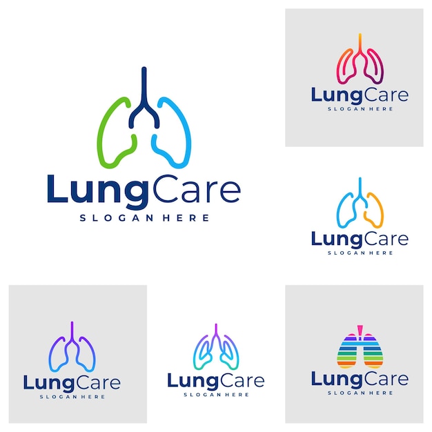 Ensemble de concepts de conception de logo coloré du poumon vecteur de conception du logo de soin du poumons modèle d'icône de symbole créatif