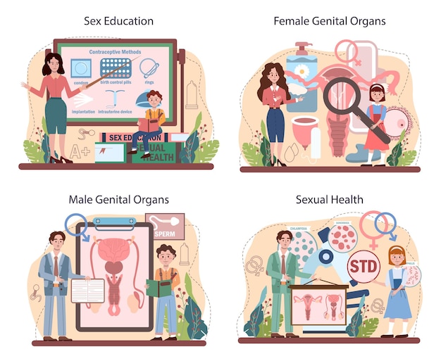 Vecteur ensemble de concepts d'éducation sexuelle. leçon de santé sexuelle pour les jeunes