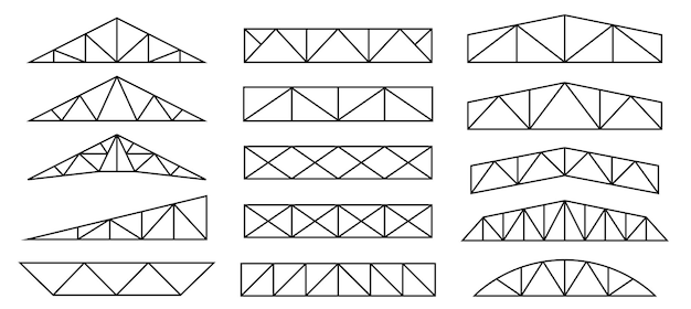 Ensemble De Constructions De Fermes Métalliques De Toit Icônes De Cadres En Acier De Toiture Plan Architectural Vectoriel