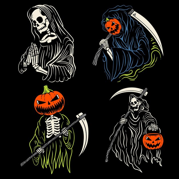 ensemble de contours de la faucheuse halloween illustration de conception