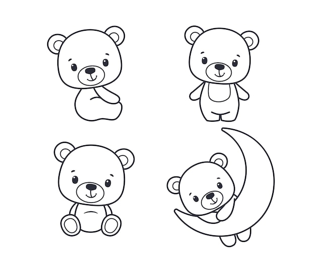 Vecteur un ensemble de contours d'ours en peluche mignons illustration vectorielle d'un dessin animé