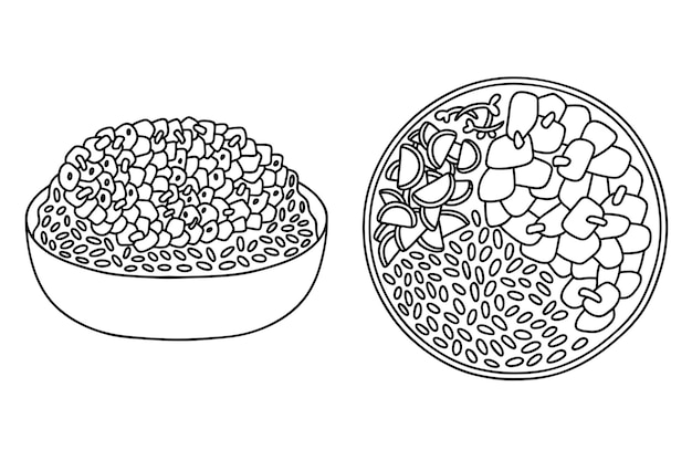 Vecteur ensemble de contours vectoriels de plat coréen bulgogi concombres de viande de riz