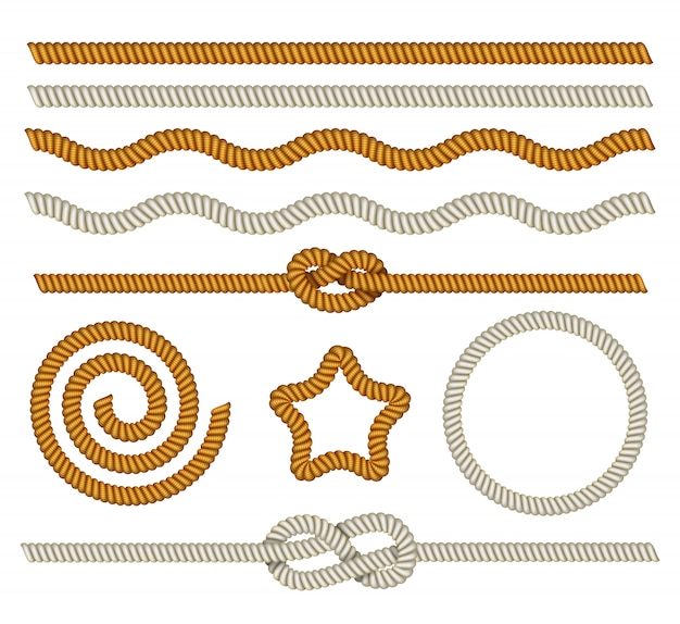 Vecteur ensemble de cordes marines, noeuds, bordure et cadre nautiques