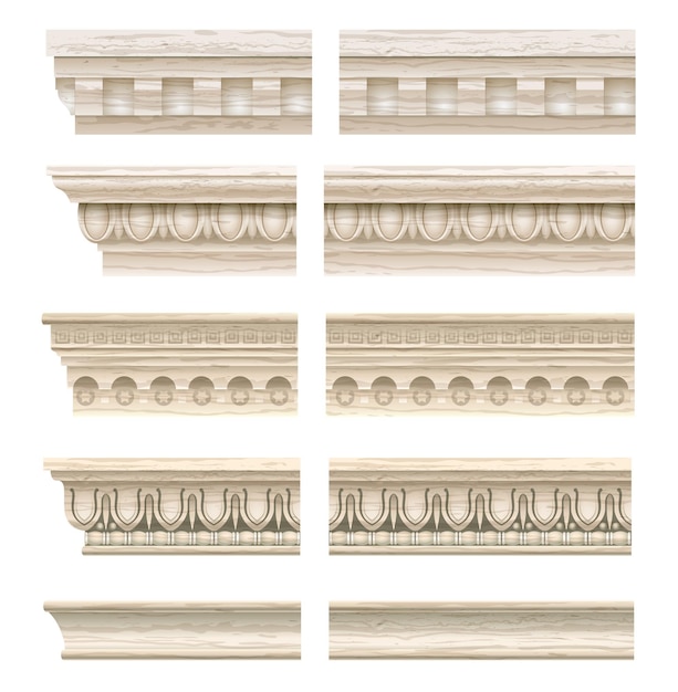 Vecteur un ensemble de corniches classiques pour les murs des bâtiments moulage en stuc graphiques vectoriels