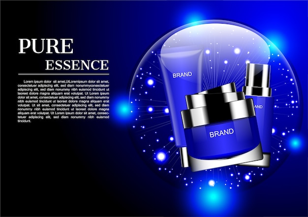 Ensemble cosmétique bleu en bulle brillante avec de petites lumières brillantes