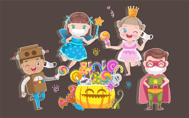 Vecteur ensemble de costumes d'halloween pour garçons et petites filles.