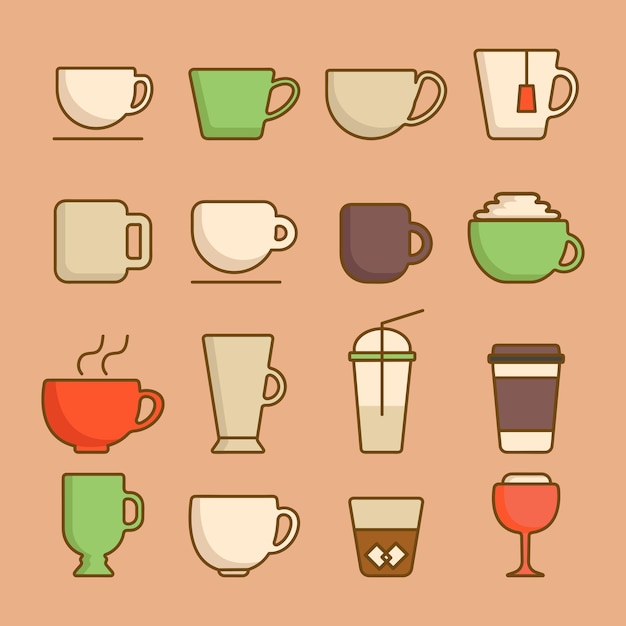 Vecteur ensemble de couleurs d'icônes vectorielles liées au café et au thé.