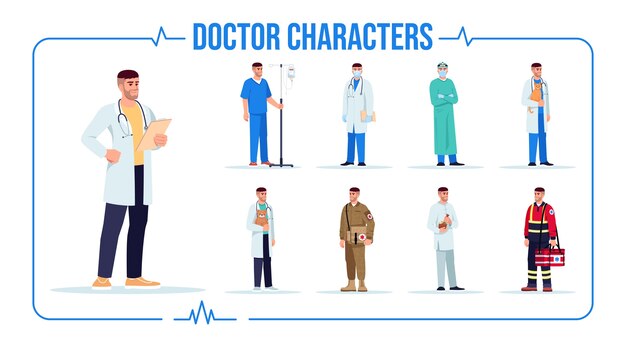 Ensemble De Couleurs Rvb Semi-plat Médecin Caucasien