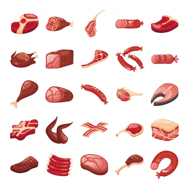 Ensemble De Coupes De Viande Définir Des Icônes