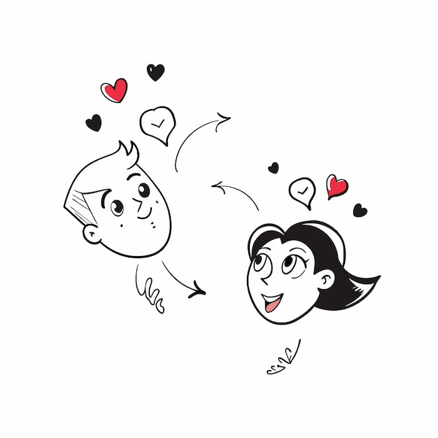 Ensemble de couples de coeurs rouge dessiné à la main autocollant icône concept illustration isolée