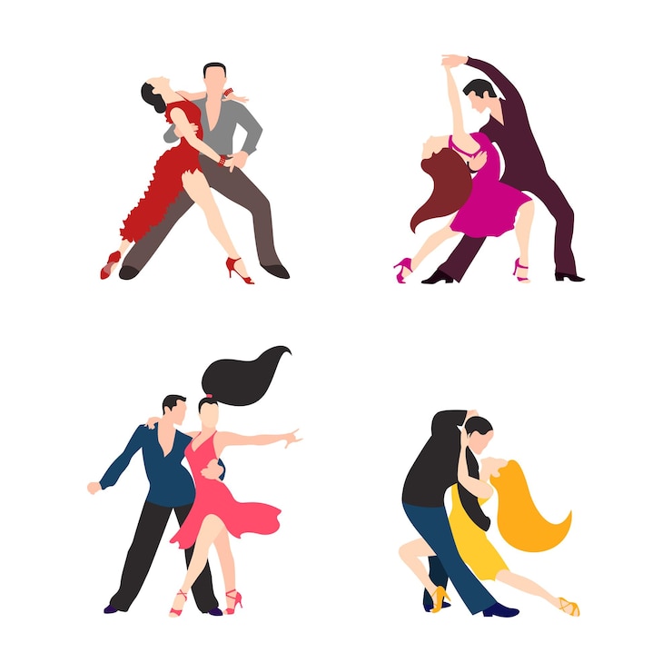 Vecteur ensemble de couples de danseurs isolés sur fond blanc danses latines