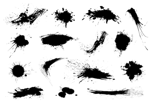 Ensemble de coups de pinceau de taches noires vectorielles Coups d'aquarelle artistique isolé sur blanc EPS10