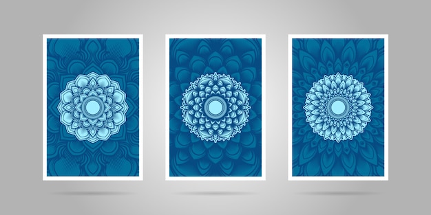 Vecteur ensemble de couverture de fleur de mandala bleu.