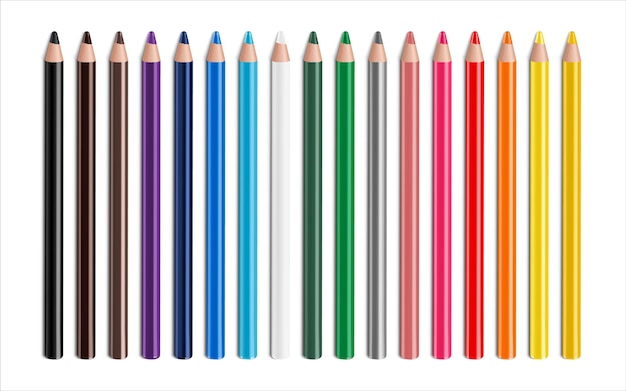 Ensemble De Crayons Ou De Crayons Multicolores Isolés Sur Fond Blanc éléments De Retour à L'école Conception De Modèles Pour L'éducation De Publications De Présentation Illustration Vectorielle 3d Réaliste