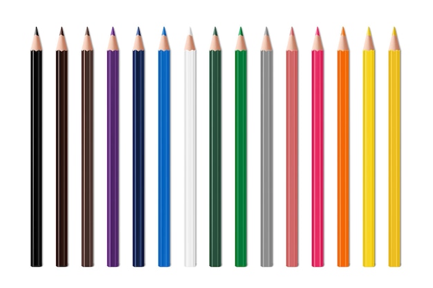 Ensemble de crayons ou de crayons multicolores isolés sur fond blanc Éléments de retour à l'école Conception de modèles pour l'éducation de publications de présentation Illustration vectorielle 3D réaliste