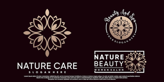 Ensemble De Création De Logo De Beauté Naturelle Pour Salon De Beauté Avec Concept Moderne Créatif Vecteur Premium