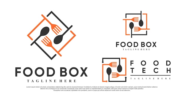 Ensemble De Création De Logo De Boîte Alimentaire Avec Concept Créatif Vecteur Premium