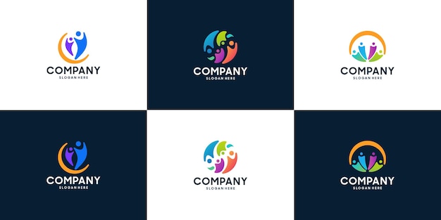 Ensemble de création de logo de famille de personnes créatives et d'unité humaine Communauté humaine abstraite colorée