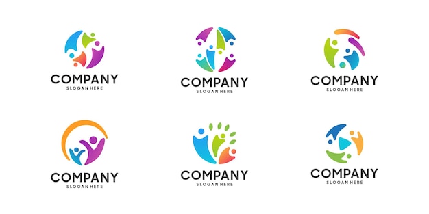 Ensemble de création de logo de famille de personnes créatives et d'unité humaine Communauté humaine abstraite colorée