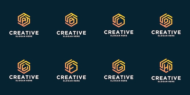 Ensemble de création de logo d'inspiration lettre hexagonale créative