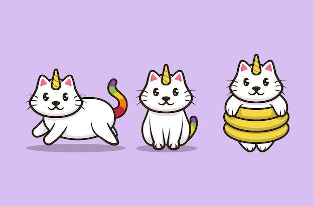 Ensemble De Création De Logo Mascotte Licorne Chat Mignon