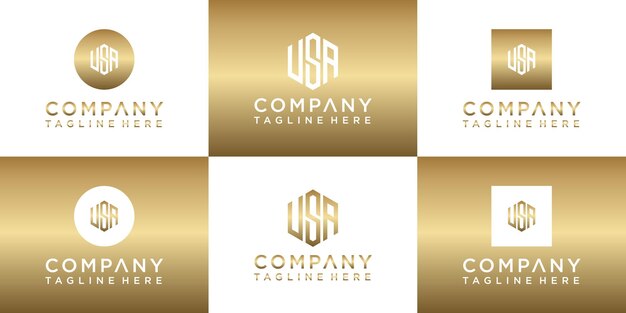 Ensemble de création de logo monogramme or créatif