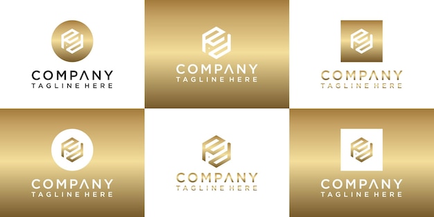 Ensemble de création de logo monogramme or créatif