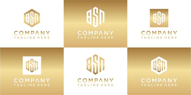 Ensemble de création de logo or monogramme hexagonal créatif