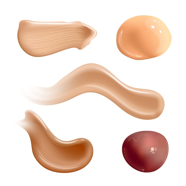 Ensemble de crème cosmétique réaliste frottis le toner de la peau de différentes couleurs du corps lotion frottis lisse isolé