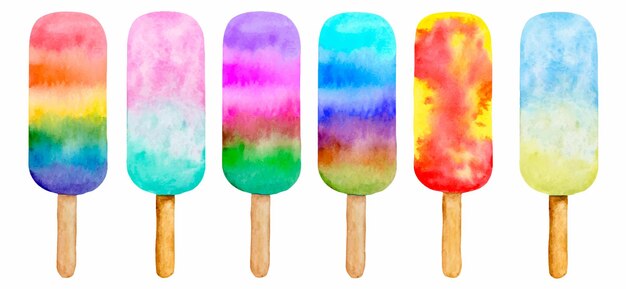 Ensemble de crème glacée aquarelle Fruit Popsicle isolé sur fond blanc