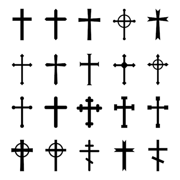 Ensemble de croix chrétiennes Symbole vectoriel sur fond blanc