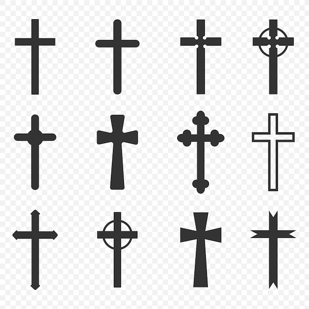 Ensemble de croix symbole du christianisme catholique orthodoxe protestante croix vecteur sur un transparent