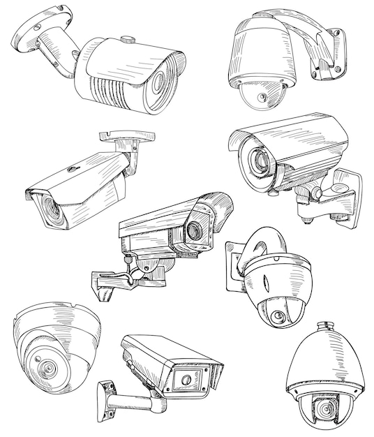 Vecteur ensemble de croquis caméra cctv