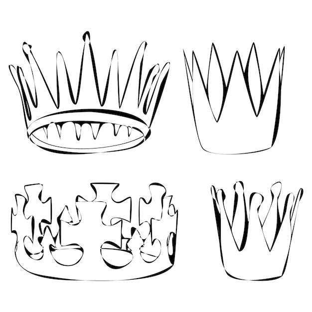 Vecteur ensemble de croquis de couronne de fond blanc