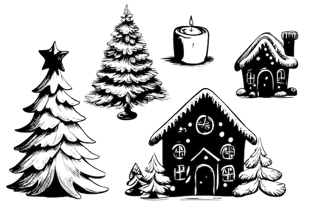 Ensemble de croquis à la main d'éléments clipart de Noël mignon illustration vectorielle dessinée à la main Noël chaud